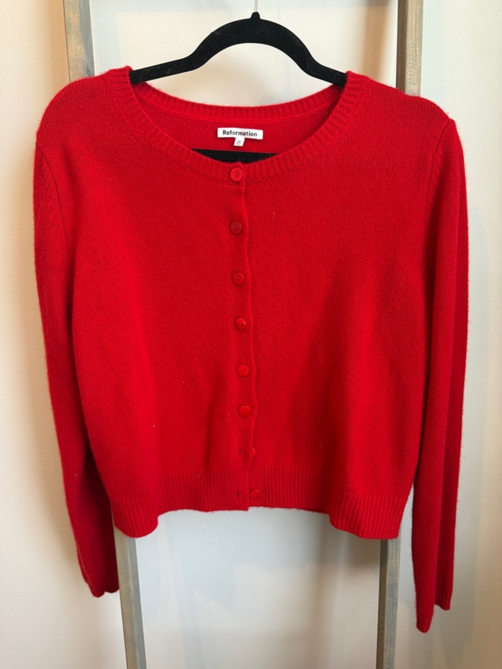 Reformation Clara Red Button-Front Cashmere Cardigan Sweater